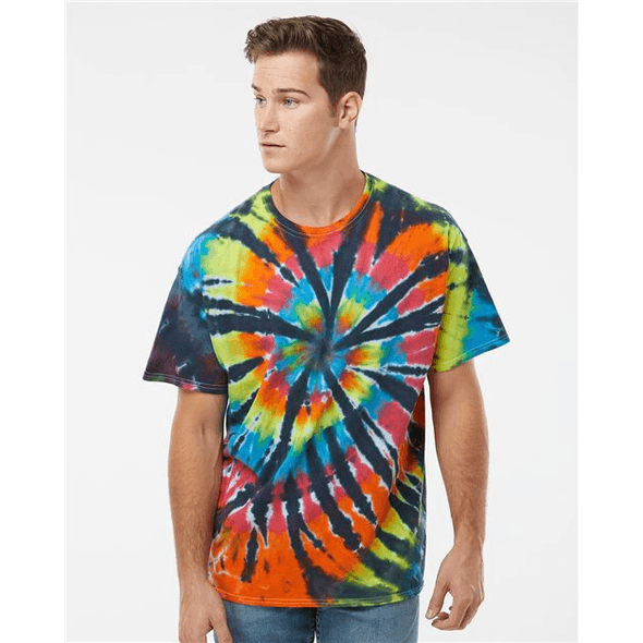 Tie Dye Bright Green and Brown Spiral Tie Dyed T Shirt Short