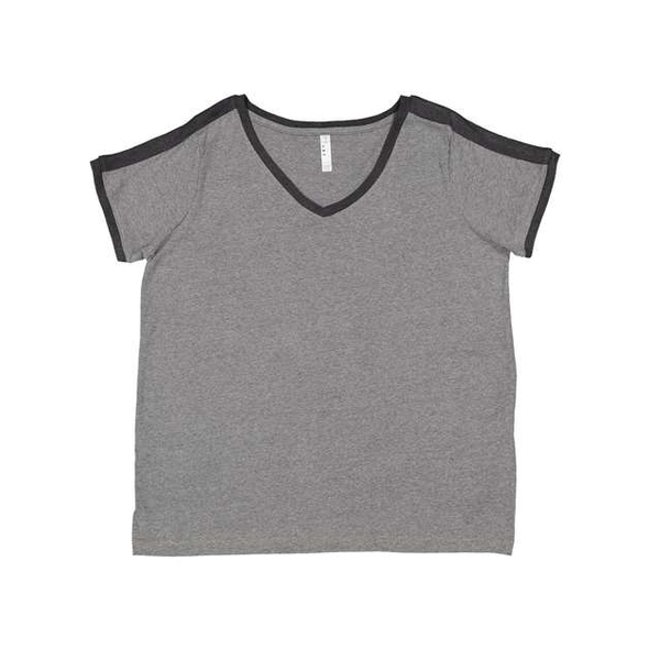 LAT | Women's Curvy Retro Ringer Premium Jersey V-Neck Tee LAT | Women's Curvy Retro Ringer Premium Jersey V-Neck Tee