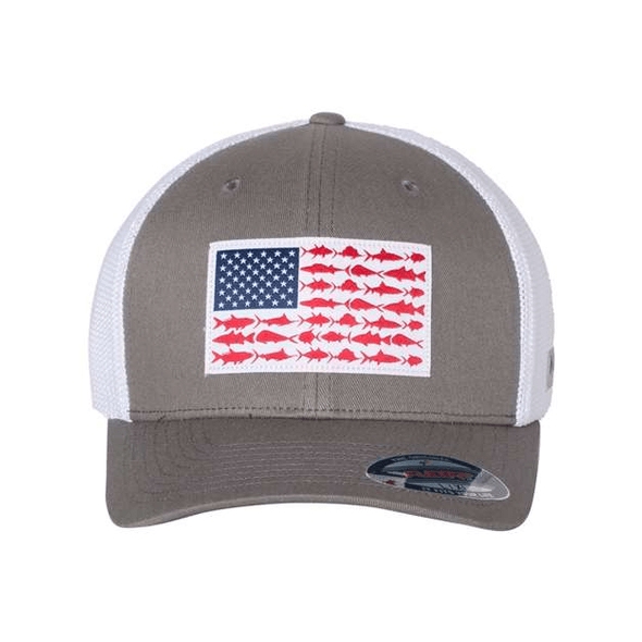 Columbia PFG Flexfit Mesh Fish Flag Ball Cap - Black/Graphite - L/XL