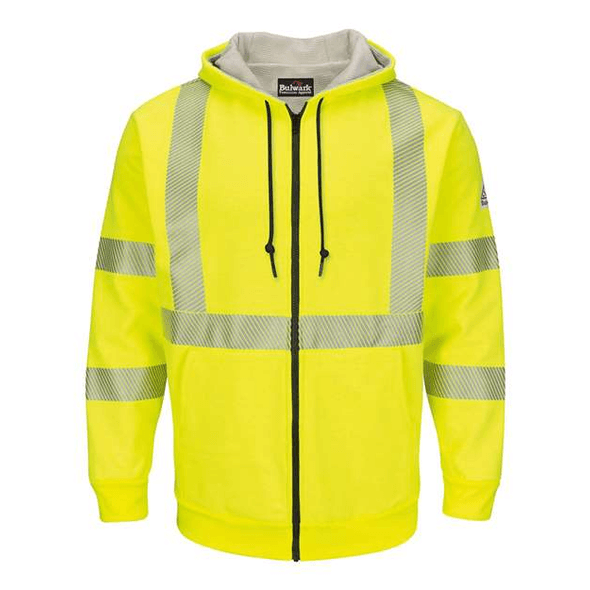 Bulwark | Sudadera de felpa con capucha y cremallera frontal de alta visibilidad con forro de gofres Bulwark | Sudadera de felpa con capucha y cremallera frontal de alta visibilidad con forro de gofres