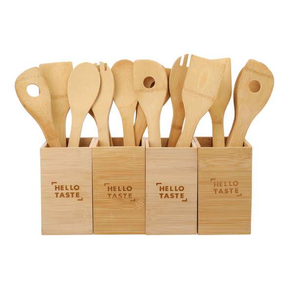 4-Piece Bamboo Kitchen Tool Kit  Custom Engraved Wooden Spoon Sets