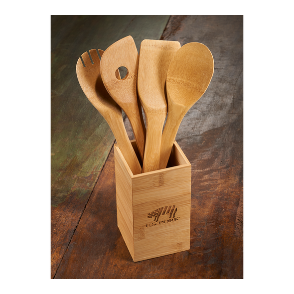 4-Piece Bamboo Kitchen Tool Kit  Custom Engraved Wooden Spoon Sets